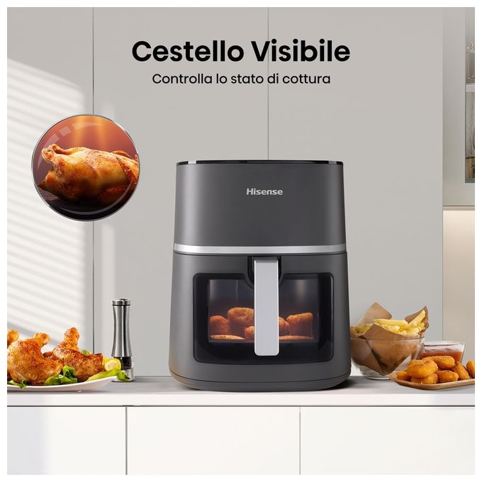 Hisense HAF1900D - Friggitrice ad aria 7 L, potenza 1800 W, programmi preimpostati, display digitale, tecnologia di cottura ad aria calda, colore Nero