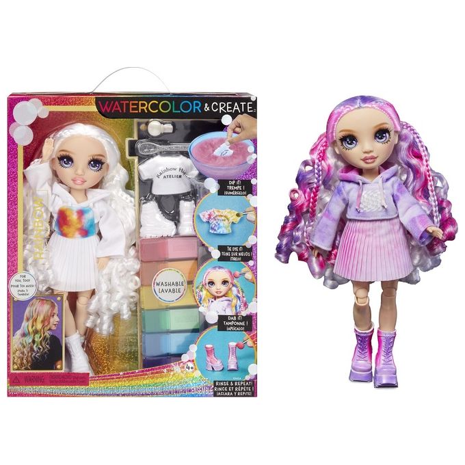 MGA Entertainment Bambola Rainbow High WaterColor e Create Dolls- Purple Eyes