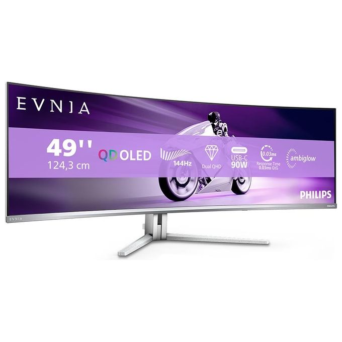 Philips Evnia 49M2C8900L Monitor da gioco curvo OLED DQHD da 49 pollici 144 Hertz 003 ms GtG HDR400 Ambiglow (5120x1440 HDMI 2.1 DisplayPort 1.4 USB-C Hub USB) bianco