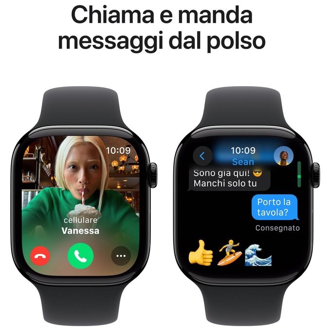 Apple Watch 10 46mm GPS Cassa in alluminio Jet Black con Cinturino Sport nero - S-M