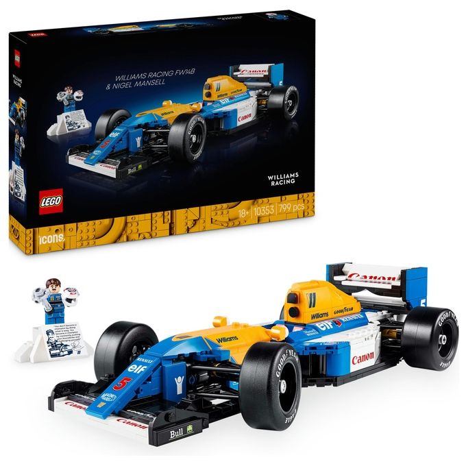 LEGO Icons Williams Racing FW14B e Nigel Mansell - Modellino di Auto F1 da Costruire con Minifigure del Pilota da Collezione, Trofeo e Supporto da Esposizione, Idea Regalo Adulti, Uomo o Donna 10353