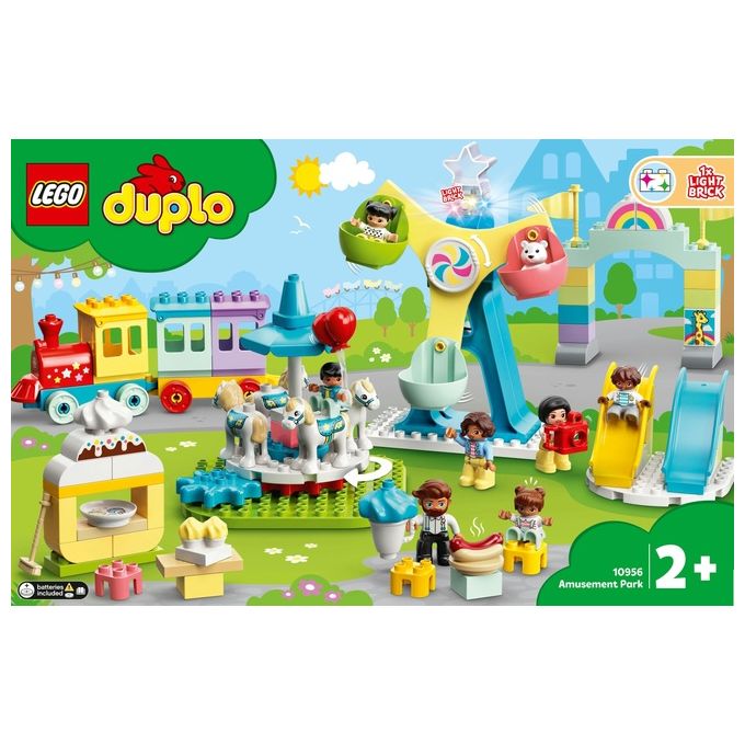 LEGO 10956 DUPLO Town Parco dei Divertimenti con Scivoli Giostra Ruota Panoramamica Treno e 7 Minifigure colore Multicolore