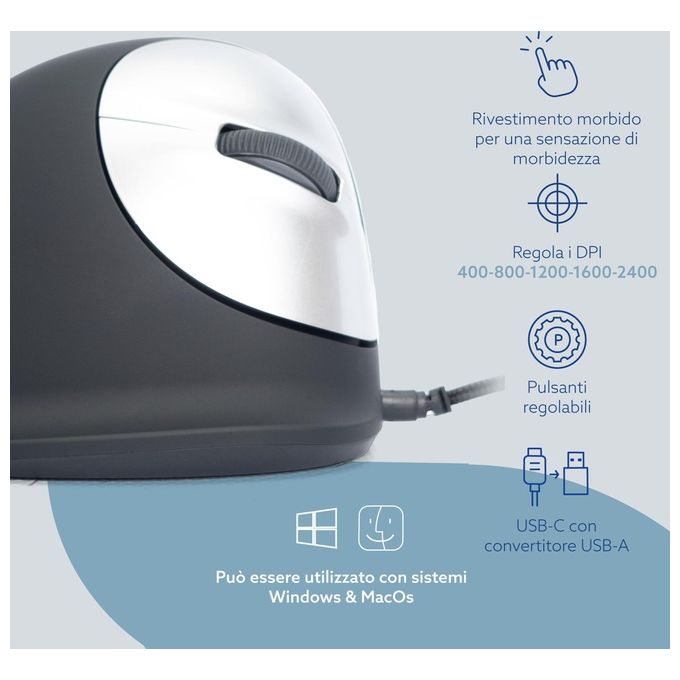 R-Go Tools R-Go HE Mouse Ergonomico Medio (165-195mm) Destrorso Cablato
