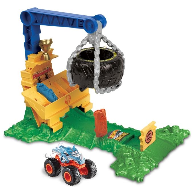 Mattel Set Pista Hot Wheels Monster Trucks Sfida Demolizione del Carico Rhinomite
