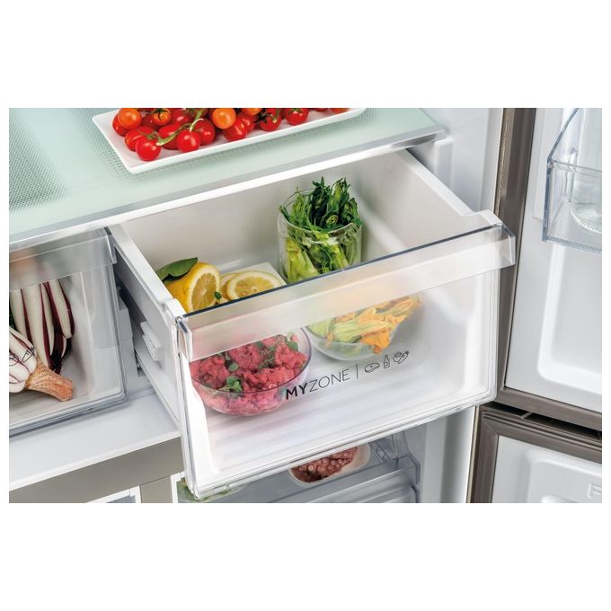 Haier HCR5919ENMM Frigorifero Americano Side by Side 643 Litri Classe E No Frost colore New Platinum Inox Cube 90 Serie 5