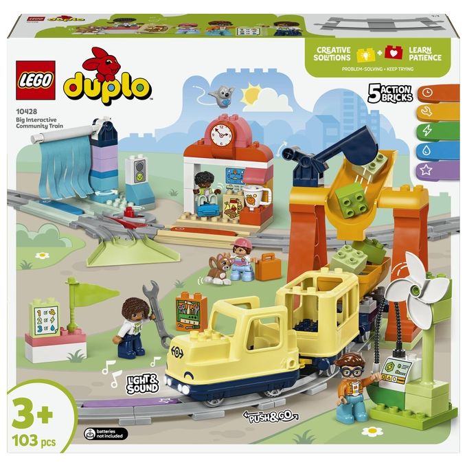 LEGO Treno Interattivo 10428 Duplo Town Grande Comunita' Multicolore 50x30x15cm Accessori Inclusi per Bambini 2-5 Anni