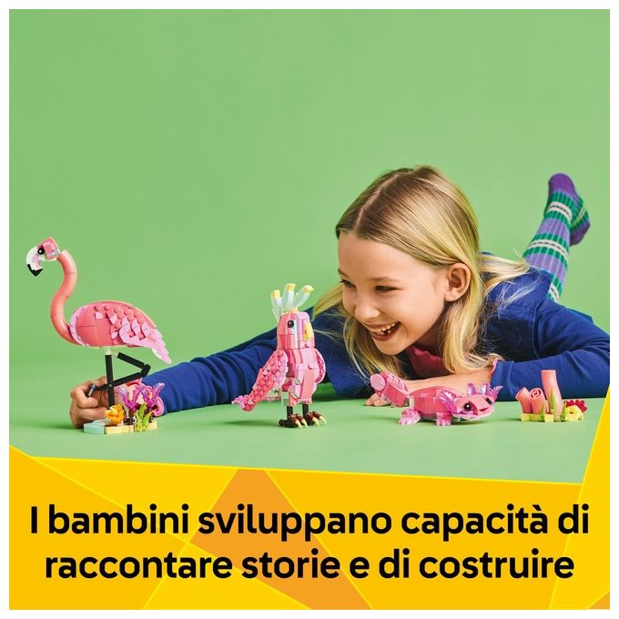 LEGO Creator 3 in 1 Animali Selvatici: Fenicottero Rosa Giocattolo - Si Trasforma in Uccello Cacatua o in Axolotl - Animali da Costruire per Bambini e Bambine da 8 Anni - Regalo di Compleanno 31170