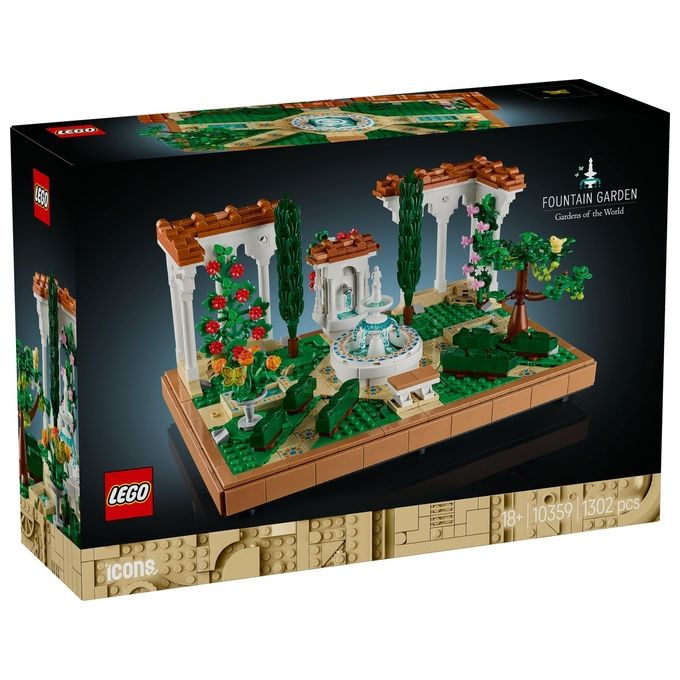 LEGO Icons 10359 - Giardino con Fontana, Set da Costruzione Decorativo 1302 Pezzi, Fontana a 2 Livelli, Pergolati Fioriti, Moduli Personalizzabili, Eta' 18+