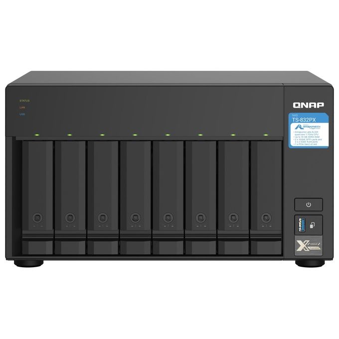 Qnap TS-832PX-4G Nas 8 Hd 35'-25' Sata6 2P Giga+2x 10gBe Sfp+2px 25gbe 3P Usb 3.0 4Gb Ddr4 SoDimm Cpu Al324 1.7ghz Qcore