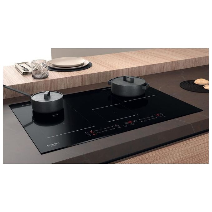 Hotpoint HS 3377C BF Piano Cottura ad Induzione 4 Zone Adattatore di Potenza Zona Flexi Duo 18 Livelli di Potenza Blocco Comandi 70 cm Nero