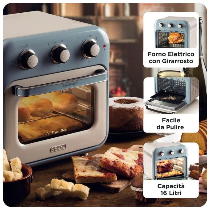 Ariete 4632-05 Friggitrice ad Aria Capacita' 16 Litri Potenza 1400 Watt con Funzione Rotisserie colore Celeste