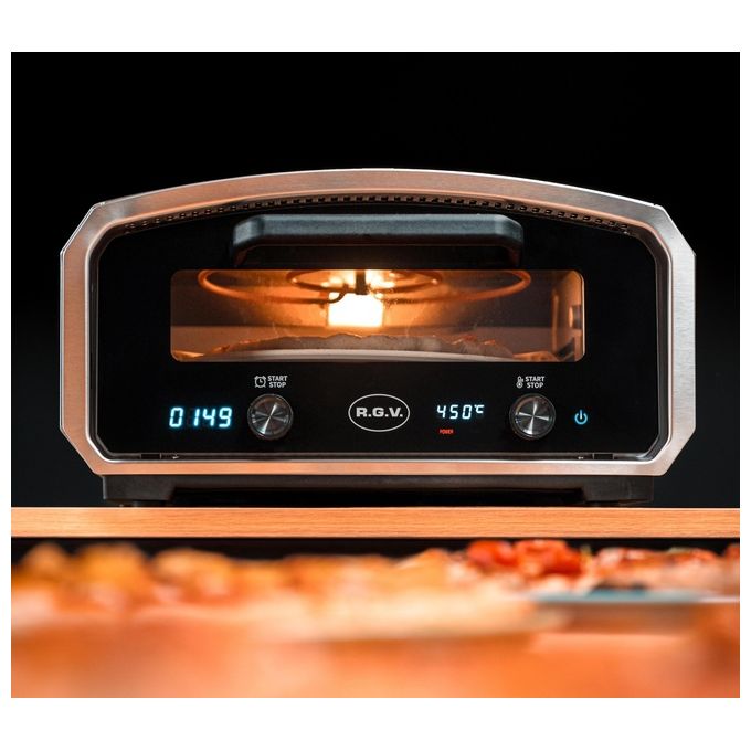 RGV Vulcano Forno Elettrico per Pizza Piatto Girevole Apertura a Slitta Temperatura 450°C Pizza Pronta in 2 Minuti