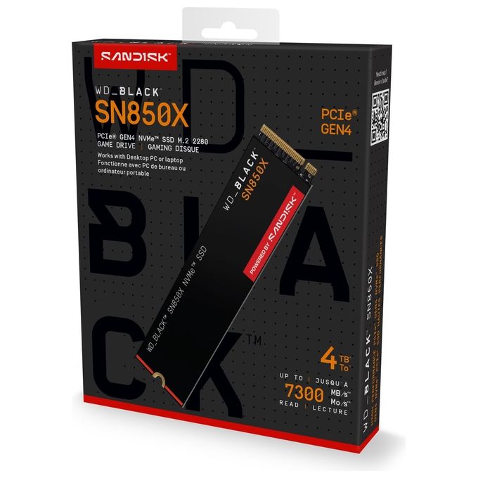 Western Digital Black SN850X SSD NVMe M.2 PCIe 4.0 4TB per PC - Velocita' 7300 MB-s