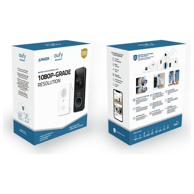 Eufy  Security, kit videocitofono, risoluzione 1080p, batteria per 120 giorni, zero costi mensili, rilevamento di persone, audio bidirezionale, citofono wireless