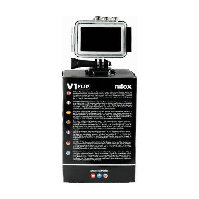 NILOX SPORT - Action Cam 4K V1 FLIP con flip display Body Waterproof, Touch Screen e Remote control
