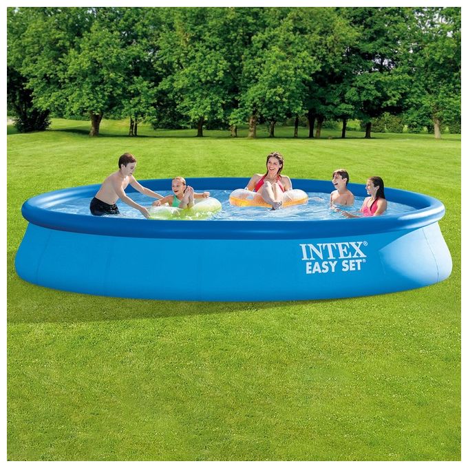 Intex 26166NP Easy Set Piscina Fuori Terra Gonfiabile Rotonda 457x107 cm 12430 L Pompa Filtro 3785 L-h Scaletta colore Blu