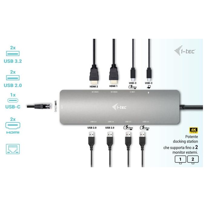 I-Tec Usb-C Metal Nano 2x Display Docking Station  Power Delivery 100 W