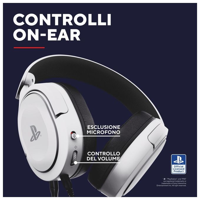 Trust Gaming GXT 498W Forta Cuffie Ecosostenibile PS5 e PS4 con Licenza Ufficiale PlayStation 5 Over-Ear Cavo da 1.2mt Microfono Staccabile Jack Audio 3.5mm Bianco