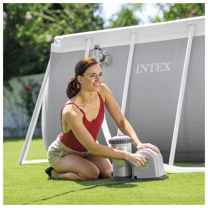 Intex 28636 Pompa Filtro a Cartuccia Krystal Clear Flusso d'Acqua 5678 L-h Flusso di Sistema 4353 L-h per Piscine Easy Set da 549 cm Frame da 549-610 cm Ovale da 503-610 cm Plastica Grigio