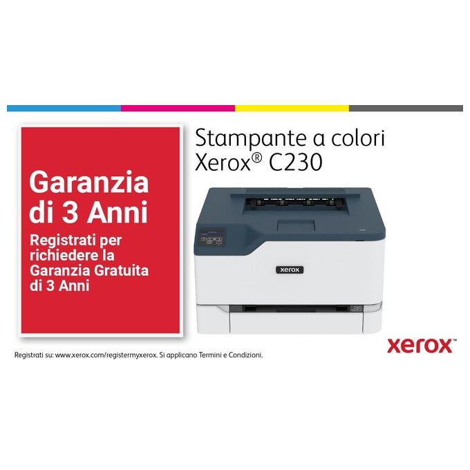 Xerox C230 Stampante A4 22ppm Fronte-Retro Wireless PS3 PCL5e-6 2 Vassoi Totale 251 Fogli