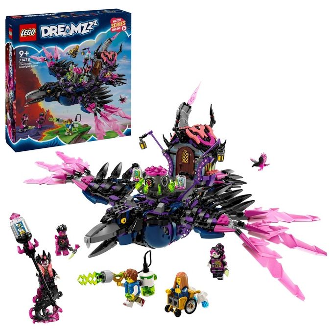 Lego Dreamzzz 2 in 1 Corvo di Mezzanotte della Mai-Strega, Giocattolo d'Avventura Trasformabile in Casa o Ragno, con 6 Personaggi