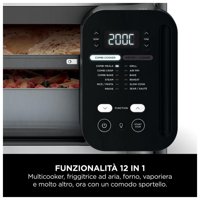Ninja SFP700EU Combi 12-in-1 Multicooker Forno e Friggitrice ad Aria 12 Funzioni di Cottura Pasti per la Famiglia in 15 Minuti* Include Teglia Padella e Guida alle Ricette Grigio