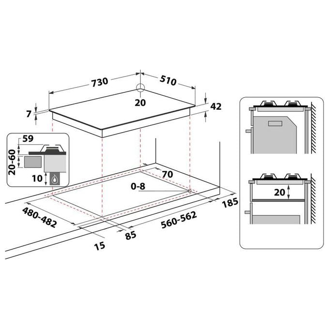 Hotpoint HAGD 72S-ICE Piano Cottura a Gas 5 Zone Griglie in Ghisa 73 cm