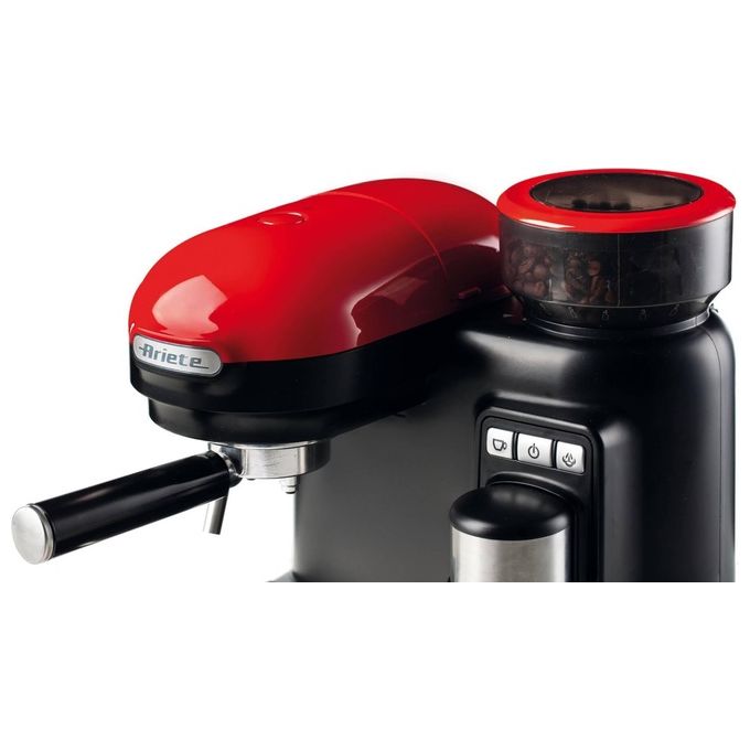 Ariete 1318 - Macchina per Espresso con Macinacaffe' Integrato Moderna Cappuccinatore Montalatte 1080W Rosso-Nero