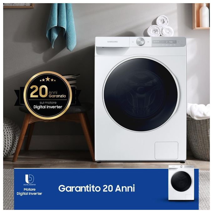 Samsung WW90T734DWH Lavatrice Carica Frontale AI Control UltraWash Classe energetica A Capacita' di carico 9 Kg Centrifuga 1400 giri Motore Digital Inverter Vapore Igenizzante Ecodosatore Ecolavaggio