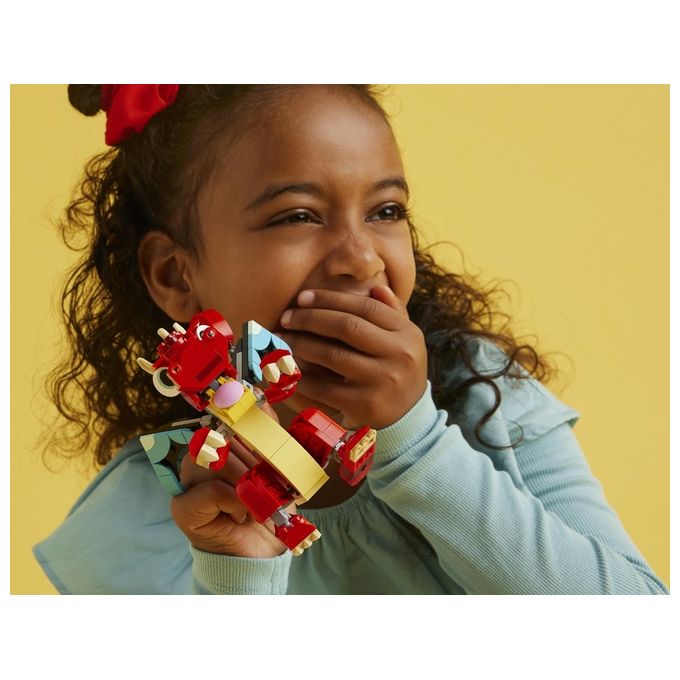 LEGO Creator 31145 3in1 Drago Rosso, Giochi per Bambini di 6+ Anni, Action Figure Ricostruibile in Pesce e Fenice Giocattolo
