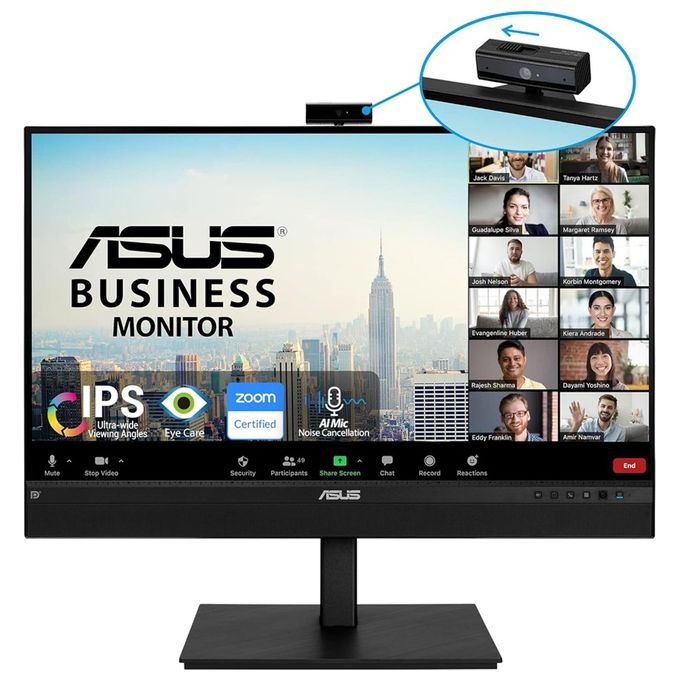 ASUS BE27ACSBK Monitor 27'', WQHD (2560x1440), IPS, Frameless, Webcam FullHD Integrata, Microfono Ai Noise Canceling, USB-C, Speaker Integrati, Design Ergonomico, Eye Care, Riduzione Luce Blu, Nero