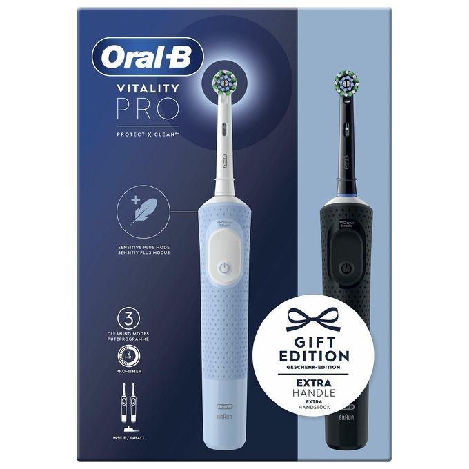 Braun Oral-B Spazzolino Elettrico Vitality Pro Duo Gift Edition Azzurro e Nero