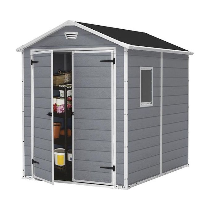 Keter K203522 Manor Casetta da Giardino in Resina 185,8x236,8x227 cm con Pavimento colore Grigio