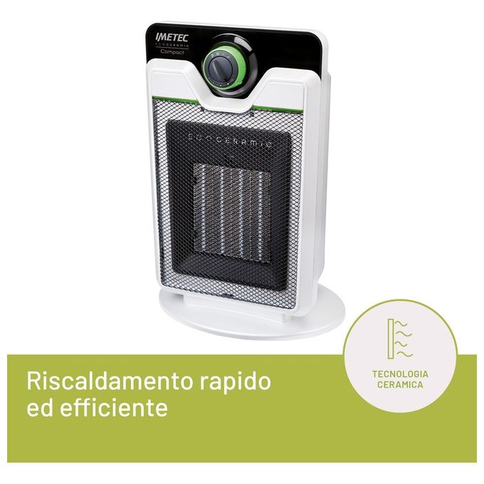 Imetec - Eco Ceramic CFH1‑100 (mod. 4033) - Termoventilatore da tavolo, potenza 2 000 W, 3 livelli di calore, termostato regolabile, funzione ventilazione, Bianco-Nero