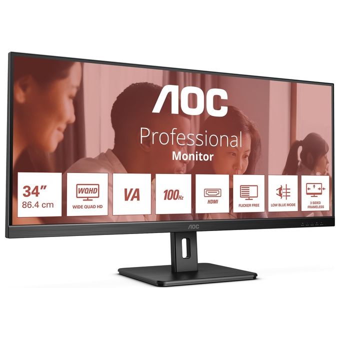 AOC U34E2M Monitor Pc 34'' 3440x1440 Pixel Wide Quad HD Nero