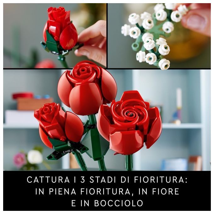 LEGO Icons 10328 Bouquet di Rose, Set Fiori Finti per Adulti, Decorazione Casa, Idea Regalo per Lei o Lui, Collezione Botanica