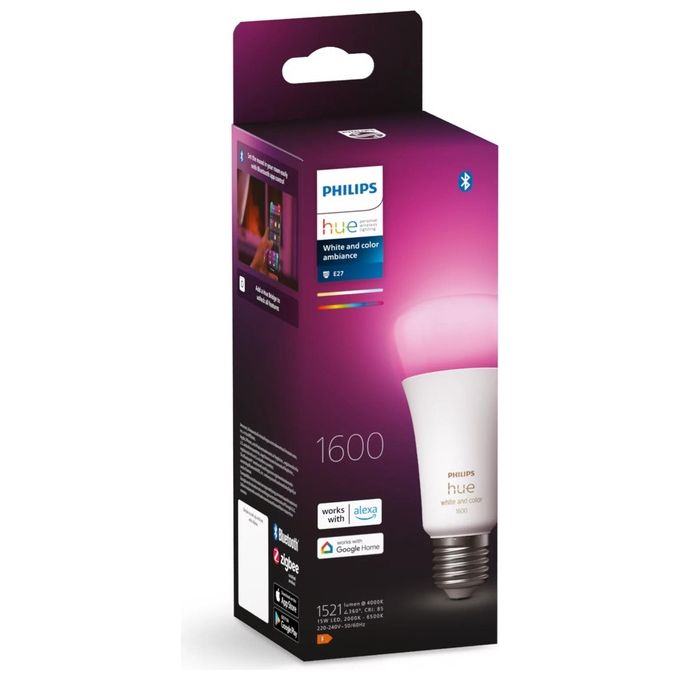 Philips 8719514288157 Hue White and Color Ambiance Lampadina Smart LED E27 A67 15W 1521lm 2000-6500K Dimmerabile Bluetooth Zigbee colore Bianco