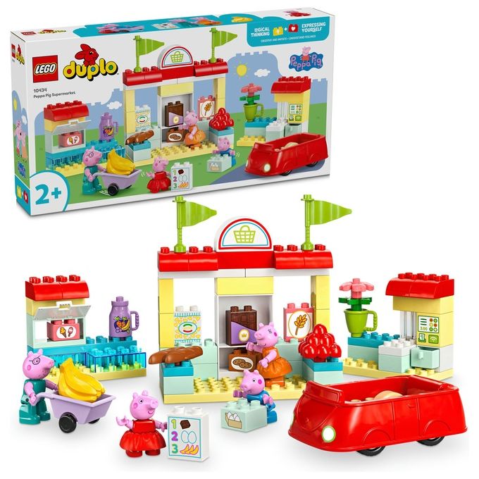 LEGO DUPLO Il Supermercato di Peppa Pig con 4 Personaggi, Set con Macchina Giocattolo e Negozio da Costruire in Mattoncini