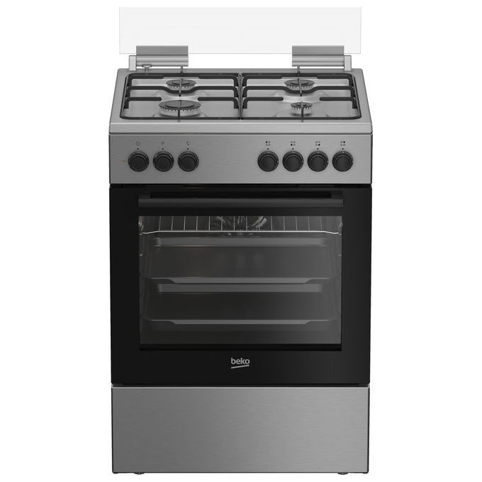 BEKO FBE62120XD Cucina a Gas 4 Fuochi Forno Elettrico Ventilato con Grill Larghezza x Profondita' 60x60 cm con Coperchio colore Acciaio Inox e Nero