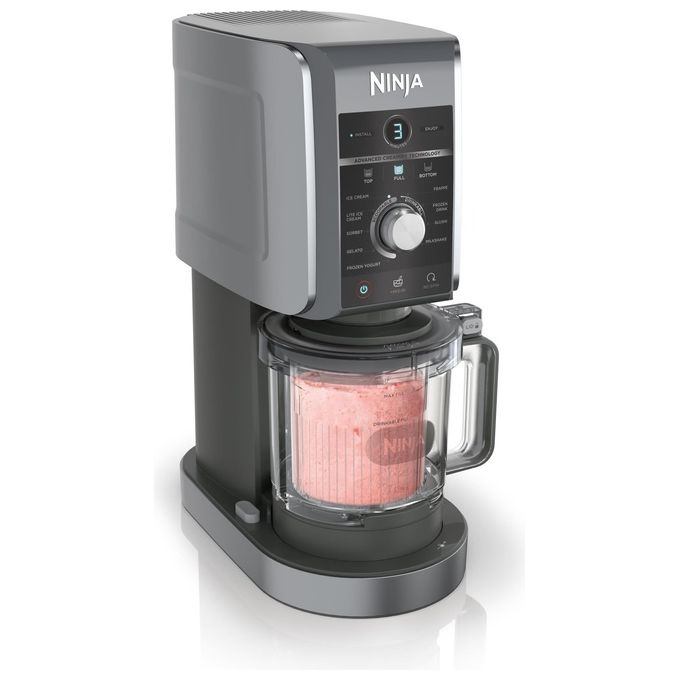 Ninja CREAMi Deluxe NC501EU - Gelatiera turbina elettrica con compressore, capacita' 2,1 L, potenza 800 W, 3 vaschette da 709 ml, 10 programmi (gelato, sorbetto, frappé…), funzione CREAMify, timer digitale, pezzi lavabili in lavastoviglie, Nero-Grigio