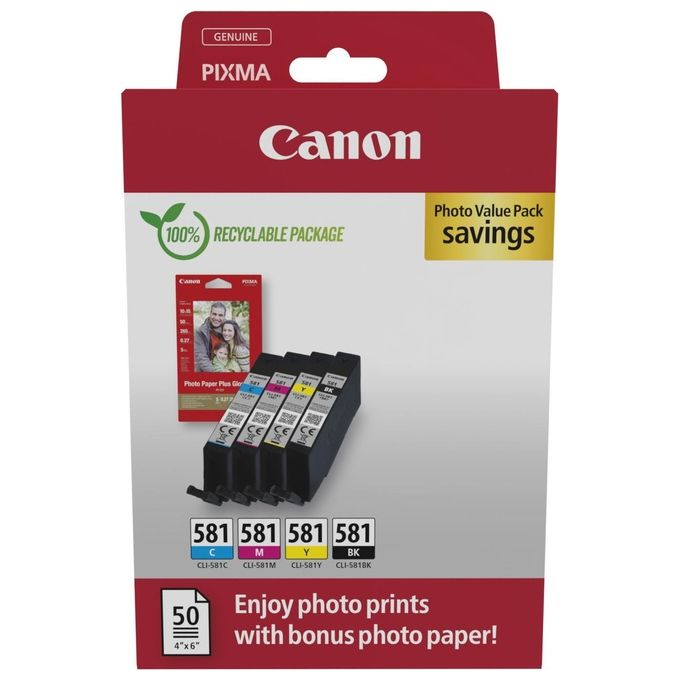 Canon 2106C006 Cartuccia d'Inchiostro 4 Pezzi Originale Nero-Ciano-Magenta-Giallo