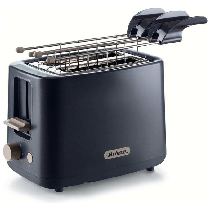 Ariete 157 Tostapane Breakfast 760W 2 Fette Pinze in Acciaio Inox 7 Livelli di Doratura Pulsante Stop Tocco Freddo Dark Grey