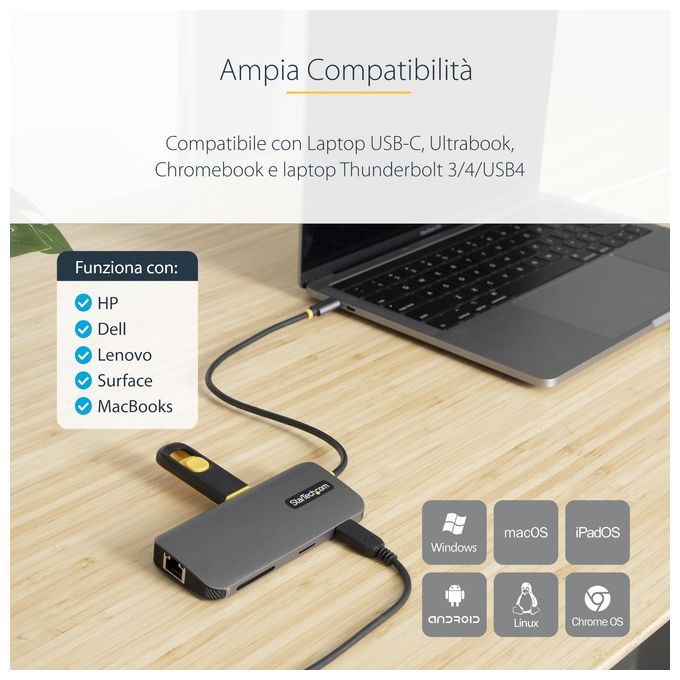 Startech.com Adattatore Multiporta Usb-C Hdmi 4k 60hz Hub Usb-A 5gbps a 3 Porte