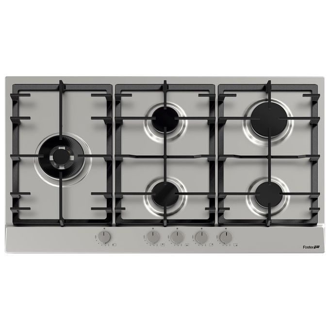 Foster 7016032 Linea Power Piano Cottura a Gas 5 Zone 1 Doppia corona Griglie in ghisa 86cm Inox Spazzolato