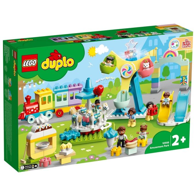 LEGO 10956 DUPLO Town Parco dei Divertimenti con Scivoli Giostra Ruota Panoramamica Treno e 7 Minifigure colore Multicolore