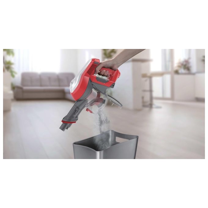 Hoover HF122RH 011 H-Free 100 – Scopa elettrica senza filo e senza sacco, capacita' 0,9 L, autonomia fino a 40 minuti, 2 velocita', sistema ciclonico, accessori inclusi, colore Argento-Rosso