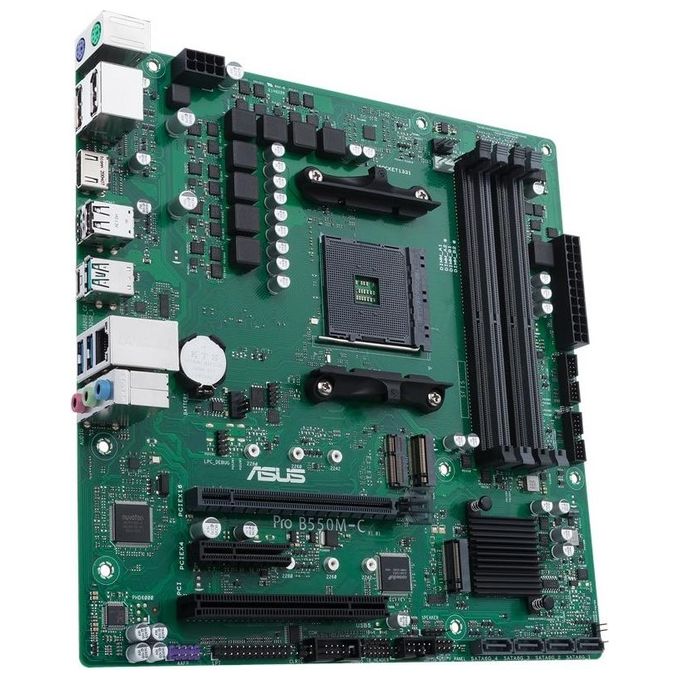 ASUS PRO B550M-C-CSM Scheda Madre microATX, AMD B550, AM4, DDR4, PCI 4.0, LAN Realtek 1Gb, 7.1 Surround, 2xM.2, 4xSATA 6GB-s, USB 3.2 Gen 2, Control Center Express, Verde-Nero