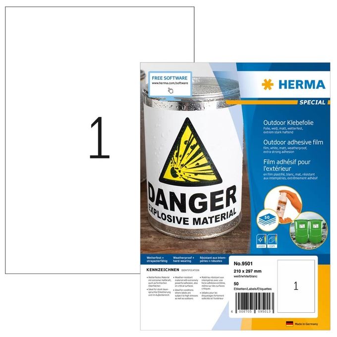 Herma Etichette Bianche 210X297mm 50 Fogli DIN A4 50 Pezzi