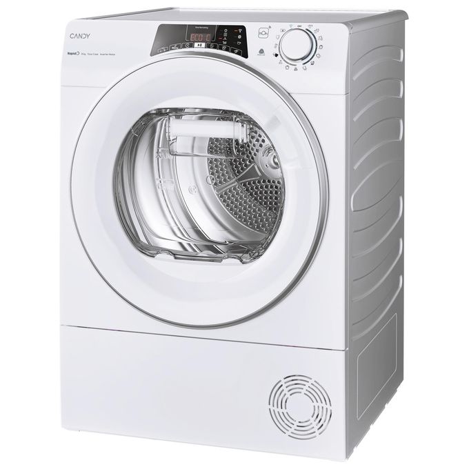 Candy RapidÓ ROE H8A3TSEX-S Asciugatrice a pompa di calore 8Kg Classe A+++ motore Inverter Easy case Kilo detector programma lana controllo remoto bianco  596x611x850