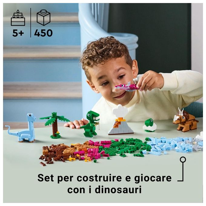 LEGO 11041 Dinosauri Creativi Set di Costruzioni con 450 Pezzi per Bambini 5+ Anni con T. rex Triceratopo Pterosauro Brontosauro e Cucciolo nell'uovo colore Multicolore